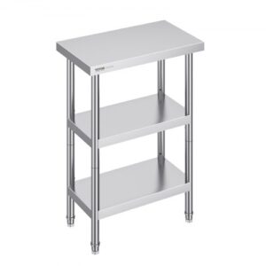Stół do przygotowywania potraw VEVOR ze stali nierdzewnej, stół roboczy do kuchni komercyjnych z 2 regulowanymi dolnymi półkami, 356 x 610 x 864 mm, metalowy stół do przygotowywania potraw na grilla, do kuchni, domu