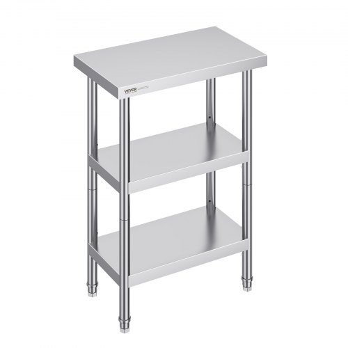 Stół do przygotowywania potraw VEVOR ze stali nierdzewnej, stół roboczy do kuchni komercyjnych z 2 regulowanymi dolnymi półkami, 356 x 610 x 864 mm, metalowy stół do przygotowywania potraw na grilla, do kuchni, domu