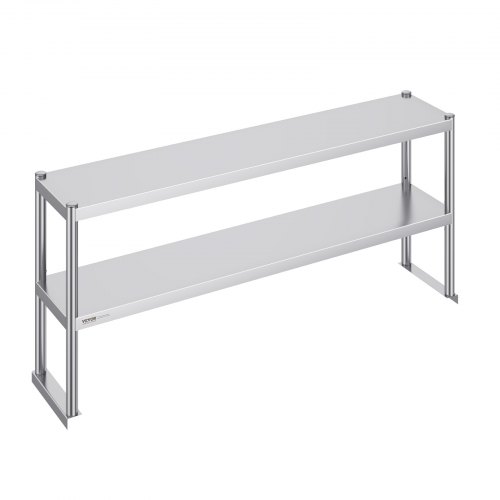 VEVOR Podwójny regał wiszący, dwupoziomowy regał wiszący ze stali nierdzewnej, 305 x 1524 x 600 mm Podwójny regał wiszący, stół przygotowawczy z regulowanymi półkami do kuchni, restauracji i warsztatu