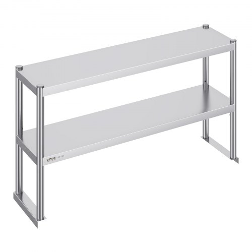 VEVOR Podwójny regał wiszący, dwupoziomowy regał wiszący ze stali nierdzewnej, 305 x 1219 mm Podwójny regał wiszący, stół przygotowawczy z regulowaną wysokością do kuchni, restauracji i warsztatu