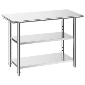 Stół roboczy VEVOR Catering 1219 x 610 x 864 mm, stół ze stali nierdzewnej z 3 poziomami i półkami o regulowanej wysokości, nośność górna 245 kg i 2 dolne półki o nośności 204 kg każda, stół przygotowawczy do restauracji