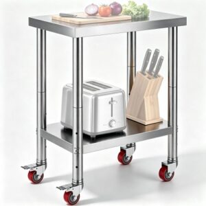 VEVOR Blat kuchenny ze stali nierdzewnej 61x45x86cm Profesjonalny blat roboczy z 4 kółkami do przygotowywania żywności