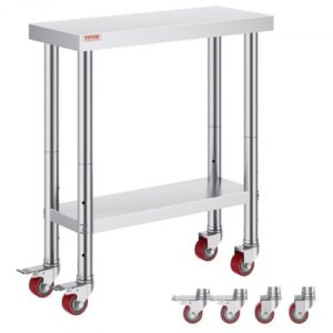 VEVOR Stół roboczy Stół roboczy 30x12x34 ze stali nierdzewnej około 100 kg dla ładowności Stół do przygotowywania żywności Komercyjny stół roboczy do kuchni Bar Restauracja 4 regulowane nóżki
