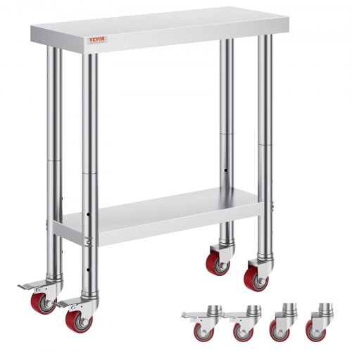 VEVOR Stół roboczy Stół roboczy 30x12x34 ze stali nierdzewnej około 100 kg dla ładowności Stół do przygotowywania żywności Komercyjny stół roboczy do kuchni Bar Restauracja 4 regulowane nóżki