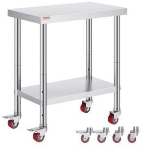 Stół roboczy VEVOR 30″ x 18″ x 34″ ze stali nierdzewnej, stół roboczy do cateringu, udźwig około 150 kg, stół do przygotowywania żywności, komercyjny stół roboczy do kuchni, baru, restauracji, 4 regulowane nóżki