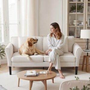 Sofa dwuosobowa VEVOR z dwoma siedziskami (176 cm), nowoczesna, mała sofa z kordu z zawieszeniem sprężynowym, miękkimi poduszkami i solidną ramą do sypialni, biura lub mieszkania, w kolorze białym