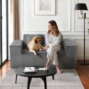 VEVOR Sofa dwuosobowa z dwoma siedziskami (szerokość 160 cm), nowoczesna mała sofa z kordu ze sprężynami kieszeniowymi i miękką poduszką do sypialni i biura, nie wymaga montażu, kolor szary