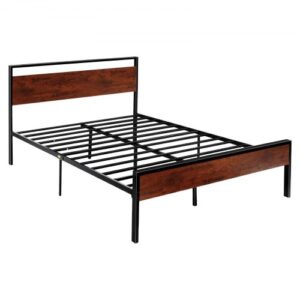 Łóżko platformowe VEVOR w rozmiarze queen size z metalową ramą i zagłówkiem w kolorze retro brown z drewna, duży schowek pod łóżkiem, antypoślizgowe, nie wymaga stelaża