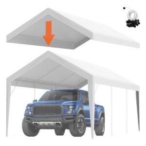 Namiot garażowy VEVOR Carport, 3 x 6 m, namiot dachowy, wodoodporny i z ochroną UV, łatwy montaż za pomocą pasów mocujących, biały (tylko pokrycie dachu, bez stelaża)