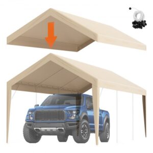 Namiot garażowy VEVOR Carport, 3 x 6 m, namiot dachowy, wodoodporny i z ochroną UV, łatwy montaż za pomocą pasów mocujących, beżowy (tylko pokrycie dachu, stelaż nie jest dołączony)