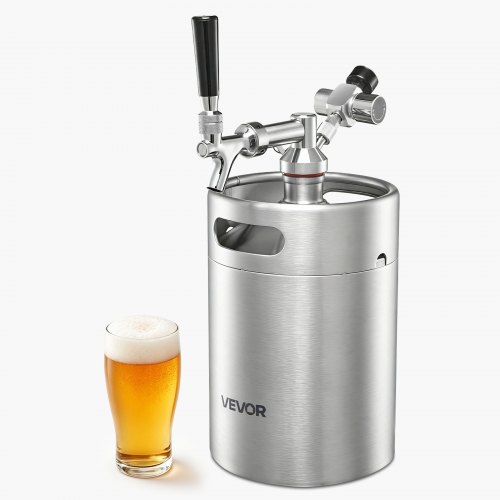 VEVOR Mini dozownik piwa z regulatorem CO₂, 5-litrowy system dozowania piwa z beczki ze stali nierdzewnej, z samozamykającym się kranem, system ciśnieniowy CO₂ zapewniający świeżość, do domowego piwa, piwa rzemieślniczego, piwa lane i na imprezy