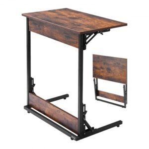 VEVOR Stolik kawowy składany z metalową ramą i regulowanymi nóżkami, stolik kawowy w kształcie litery C do salonu, sypialni, biura, 60 x 37 x 70 cm, stolik pod telewizor, stolik kawowy w kolorze brązowym i czarnym