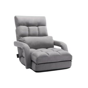 Fotel do gier VEVOR Floor Chair z 5 regulowanymi pozycjami i oparciem, składany fotel wypoczynkowy z podłokietnikiem dla dorosłych, sofa-leżanka z poduszką na oparcie do sypialni, szary