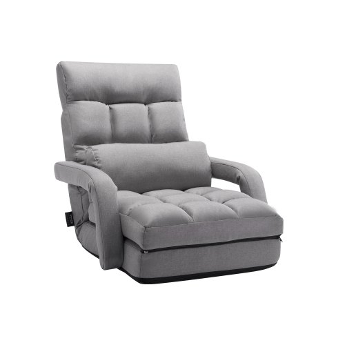 Fotel do gier VEVOR Floor Chair z 5 regulowanymi pozycjami i oparciem, składany fotel wypoczynkowy z podłokietnikiem dla dorosłych, sofa-leżanka z poduszką na oparcie do sypialni, szary