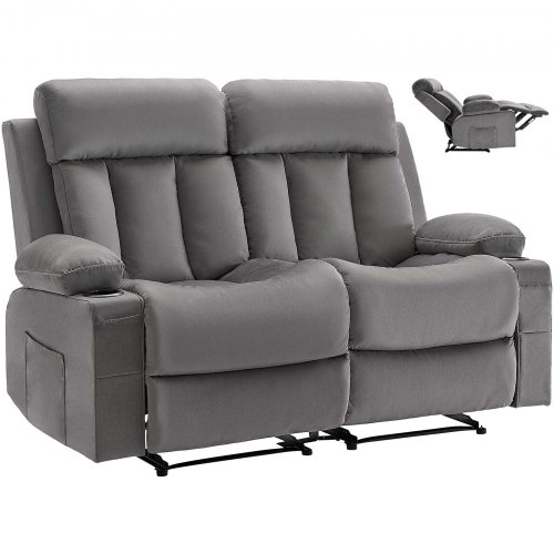 Fotel relaksacyjny VEVOR Doubleseat, elektryczny fotel z funkcją ogrzewania i masażu, aksamitny fotel masujący z portami USB, uchwytami na kubki i kieszeniami bocznymi, fotel TV do salonu, szary