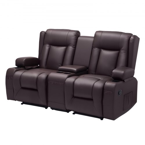 Sofa rozkładana VEVOR z regulowanym fotelem i konsolą centralną, skórzana sofa rozkładana z portami USB, uchwytami na kubki i kieszeniami do przechowywania, fotel rozkładany do salonu/kampera