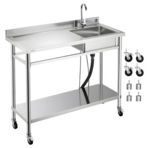 Zlewozmywak VEVOR ze stali nierdzewnej (1200 x 500 x 1055 mm), pojedyncza komora z baterią i kółkami, zlew kuchenny do garażu, restauracji, pralni, umywalka zewnętrzna z blatem (lewa)