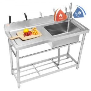 VEVOR Stal nierdzewna, wolnostojący zlew jednokomorowy z baterią blatową i nóżkami, 500 x 330 x 220 mm, komercyjny zlew jednokomorowy do garażu, restauracji, pralni