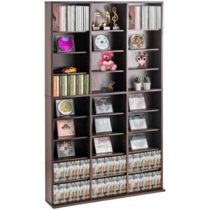 Szafka na nośniki VEVOR, 9-poziomowa półka na płyty DVD, do 756 płyt CD, regulowane półki na płyty CD z 27 przegródkami, chroni i porządkuje kolekcję muzyki, filmów, gier wideo lub pamiątek, Espresso