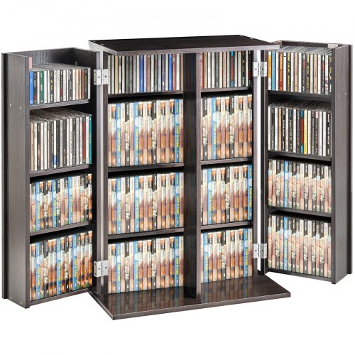 Szafka na nośniki multimedialne VEVOR, szafka na płyty DVD z drzwiczkami i półkami, miejsce na płyty CD do 576 płyt, regulowana półka na płyty DVD, chroni i porządkuje muzykę, filmy, gry wideo lub kolekcje – Espresso