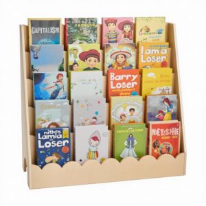 VEVOR Montessori Regał na książki dla dzieci, 5-poziomowy, z falistą krawędzią, z przodu, z podwójnymi haczykami, regał na książki dla dzieci, półka do przedszkola