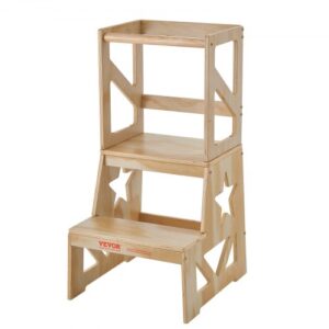 VEVOR Podnóżek dziecięcy o udźwigu 68 kg Podnóżek 864 × 389 × 486 mm Podnóżek sosnowy Stołek łazienkowy 465 mm Wysokość platformy Wieża edukacyjna Podnóżek dziecięcy Podnóżek dziecięcy Kolor drewna