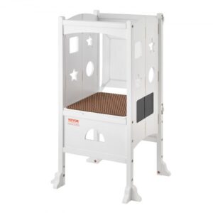 VEVOR Podnóżek dziecięcy o udźwigu 56,75 kg Podnóżek 510 x 540 x 942 mm Podnóżek Stołek łazienkowy z litego drewna z barierkami zabezpieczającymi Wieża edukacyjna Stołek dziecięcy Podnóżek Stołek dziecięcy składany