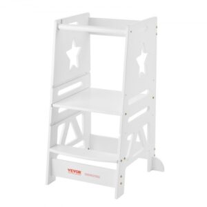 VEVOR Podnóżek dziecięcy o udźwigu 158,9 kg Podnóżek 844 x 553 x 482 mm Stołek sosnowy z bambusa Wysokość regulowana od 328 do 520 mm Wieża edukacyjna Podnóżek dziecięcy Podnóżek dziecięcy Biały