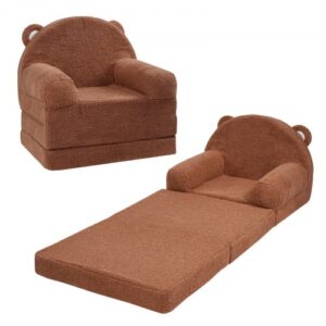 Sofa dziecięca VEVOR 2 w 1, rozkładana sofa dziecięca do fotela, rozkładany fotel dziecięcy, fotel dla malucha, składana sofa dziecięca do spania, brązowa, 114 x 50 x 36 cm