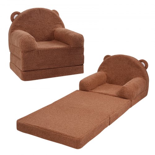 Sofa dziecięca VEVOR 2 w 1, rozkładana sofa dziecięca do fotela, rozkładany fotel dziecięcy, fotel dla malucha, składana sofa dziecięca do spania, brązowa, 114 x 50 x 36 cm