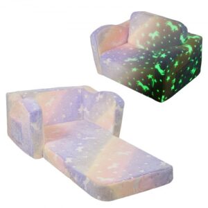 VEVOR Sofa dziecięca 2 w 1, rozkładana sofa dziecięca do fotela, rozkładany fotel dziecięcy, fotel z podłokietnikami, rozkładana sofa dziecięca do zabawy, świecąca w ciemności 104 x 58 x 32 cm