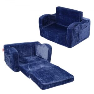 Sofa dziecięca VEVOR 2 w 1, rozkładana sofa dziecięca z funkcją rozkładania, rozkładany fotel dziecięcy, fotel dla malucha z funkcją spania, składana sofa do zabawy dla dzieci, kanapa dziecięca, kolor niebieski, 104 x 58 x 32 cm