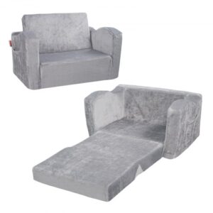 VEVOR Sofa dziecięca 2 w 1, rozkładana sofa dziecięca do fotela, rozkładany fotel dziecięcy, fotel dla malucha z funkcją spania, składana sofa do zabawy dla dzieci, szara sofa dziecięca, 104 x 58 x 32 cm