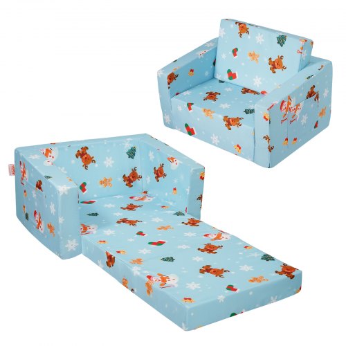 VEVOR Sofa dziecięca 2 w 1, rozkładana sofa dziecięca do fotela, rozkładany fotel dziecięcy, fotel z podłokietnikami dla malucha, składana sofa dziecięca do zabawy, ze wzorem świątecznym