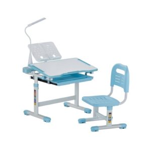 Zestaw biurkowy VEVOR dla dzieci, biurko i krzesło z regulacją wysokości (53-71 cm), nośność (100 kg), z lampką stołową i blatem biurka nachylonym pod kątem 0-40° do sypialni, niebieski