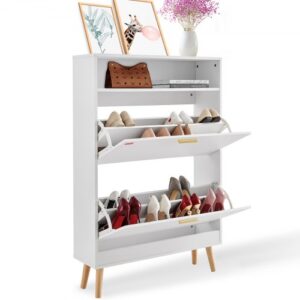 Szafka na buty VEVOR Slim, biała, 800 x 237 x 1205 mm, szafka na buty z 2 klapami i górną przegrodą, komoda na buty, udźwig 68 kg, szafka na buty z litego drewna do przedpokoju, do użytku na zewnątrz