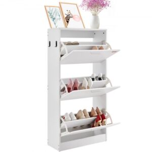 Szafka na buty VEVOR Slim, biała, 600 x 237 x 1200 mm, szafka na buty z 3 klapami i górnym schowkiem, komoda na buty, udźwig 45,35 kg, szafka na buty z litego drewna do przedpokoju