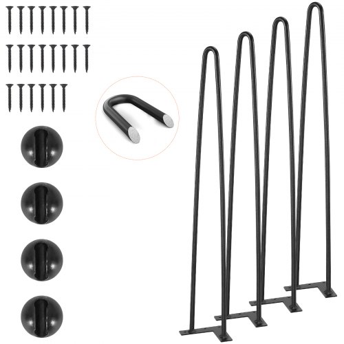 VEVOR Zestaw 4 nóg stołowych, nogi w kształcie szpilki, wysokość 710 mm, płyta montażowa 110 x 110 mm, stal węglowa, malowana proszkowo, nogi w kształcie szpilki, udźwig 227 kg, idealne do stołów kuchennych, konsol w salonie, stołów studyjnych