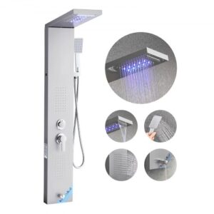 System prysznicowy VEVOR z panelem prysznicowym (5 trybów) z deszczownicą i diodami LED, kolumna prysznicowa ze szczotkowanej stali nierdzewnej (1345 mm), ścienny system masażu deszczownicą, z prysznicem ręcznym i wylewką wannową