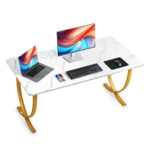 Biurko komputerowe VEVOR (blat 160 x 80 cm), nowoczesny stół roboczy z metalową ramą i udźwigiem 158 kg do biura domowego, gabinetu, sypialni, salonu, białe złoto