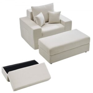 VEVOR Leżanka 1115 mm, modułowa sofa do salonu bez podpór, duży fotel do czytania z kordu z poduszkami, podłokietnikami i głębokim siedziskiem, fotel wypoczynkowy do salonu i sypialni, beżowy