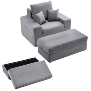 VEVOR Leżanka relaksacyjna 1115 mm, modułowy fotel wypoczynkowy z ozdobnymi poduszkami i podłokietnikami, sofa z głębokim siedziskiem i pufą do salonu i sypialni, fotel do czytania wykonany z wysoce elastycznej gąbki