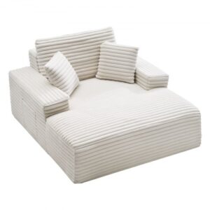 VEVOR Leżanka relaksacyjna 138 cm, tapicerowana sofa z funkcją spania z ozdobnymi poduszkami i podłokietnikami, rozkładana sofa z głębokim siedziskiem do salonu i sypialni, fotel wypoczynkowy z gąbki o wysokiej wytrzymałości w kolorze beżowym