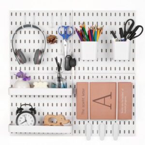 VEVOR Tool Wall, 28 x 28 cm, zestaw 4 sztuk, plastikowy organizer ścienny z perforowaną ścianką z akcesoriami, do garażu, przechowywania narzędzi, kuchni, salonu, pracowni rzemieślniczej, biura, łazienki, domu, biały