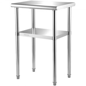 VEVOR Komercyjny stół ze stali nierdzewnej 61 x 45,7 x 91,4 cm, dwuwarstwowy stół roboczy ze stali nierdzewnej, stół do krojenia, gastronomiczny, nośność 181,4 kg + 91 kg, komercyjny stół kuchenny, stół przygotowawczy, meble kuchenne