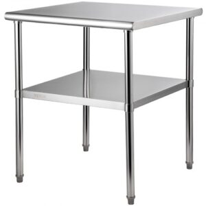 VEVOR Komercyjny stół ze stali nierdzewnej 76,2 x 76,2 x 91,4 cm, dwuwarstwowy stół roboczy ze stali nierdzewnej, stół do krojenia, gastronomiczny, udźwig 226 kg + 136 kg, komercyjny stół kuchenny, stół do przygotowywania posiłków, meble kuchenne