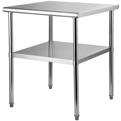 VEVOR Komercyjny stół ze stali nierdzewnej 76,2 x 76,2 x 91,4 cm, dwuwarstwowy stół roboczy ze stali nierdzewnej, stół do krojenia, gastronomiczny, udźwig 226 kg + 136 kg, komercyjny stół kuchenny, stół do przygotowywania posiłków, meble kuchenne