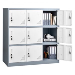 Szafka metalowa VEVOR, 3 poziomy, szafka na drobiazgi, ładowność 30 kg, szafka na cenne rzeczy z 2 kluczami do drzwi, szafka z przegródkami do biura, szkoły, siłowni, łatwy montaż, 90 x 45 x 94 cm, szaro-biały