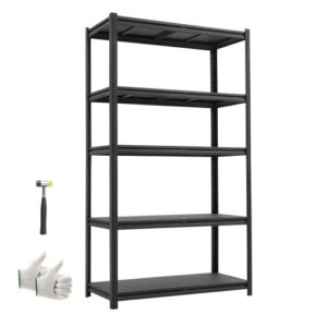 Regał magazynowy VEVOR o dużej wytrzymałości, 1030 x 465 x 1813 mm, nośność 1360,8 kg, ze stalową ramą i 5 regulowanymi półkami, modułowy regał jako stół warsztatowy, elastyczny metalowy regał do piwnicy, garażu, warsztatu
