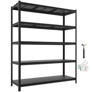 Regał magazynowy VEVOR o dużej wytrzymałości, 1511 x 522 x 1813 mm, nośność 1360,8 kg, ze stalową ramą i 5 regulowanymi półkami, modułowy regał jako stół warsztatowy, elastyczny metalowy regał do piwnicy, garażu, warsztatu
